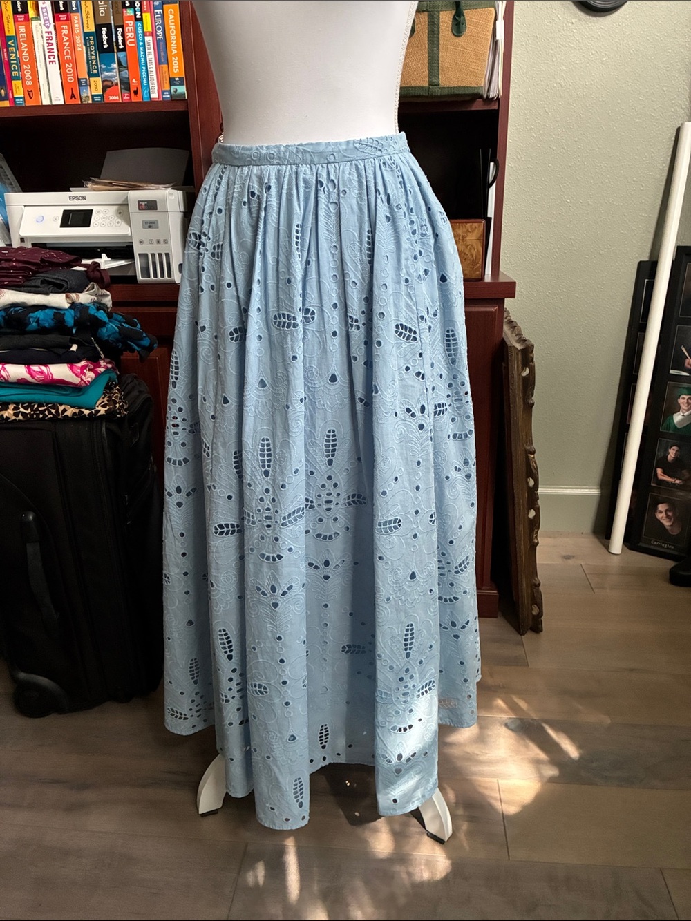 Zara Light Blue Eyelet Maxi Skirt